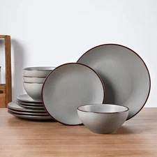 Ceramic Plates and Bowls Sets, Speckled Dinnerware Dish Sets for 4 (12 Pieces)