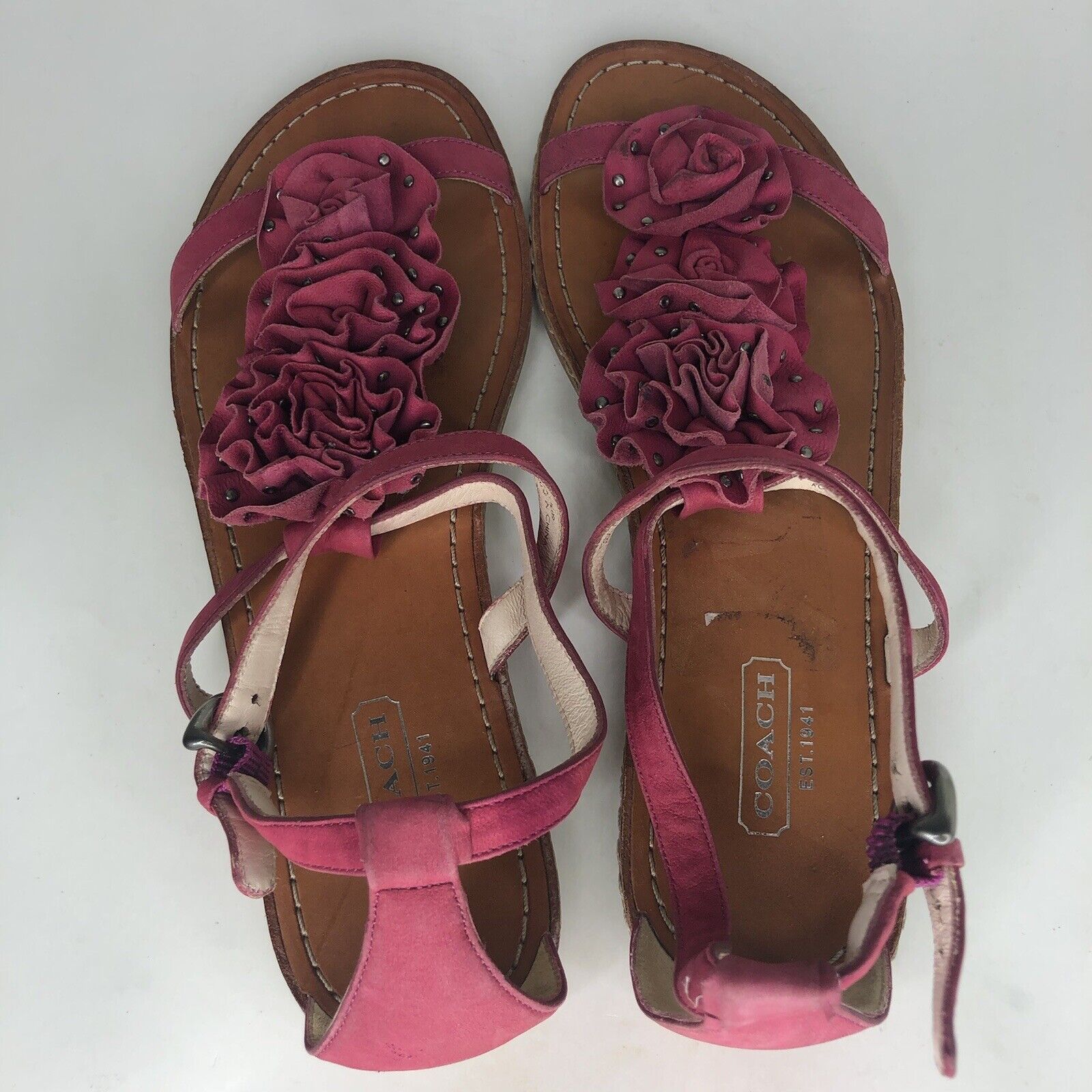 coach sandals women size 7B leather upper pink - image 9