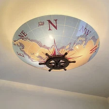 621c Vintage 50s 60s Nautical 15 ceiling light glass shade lamp fixture maritime