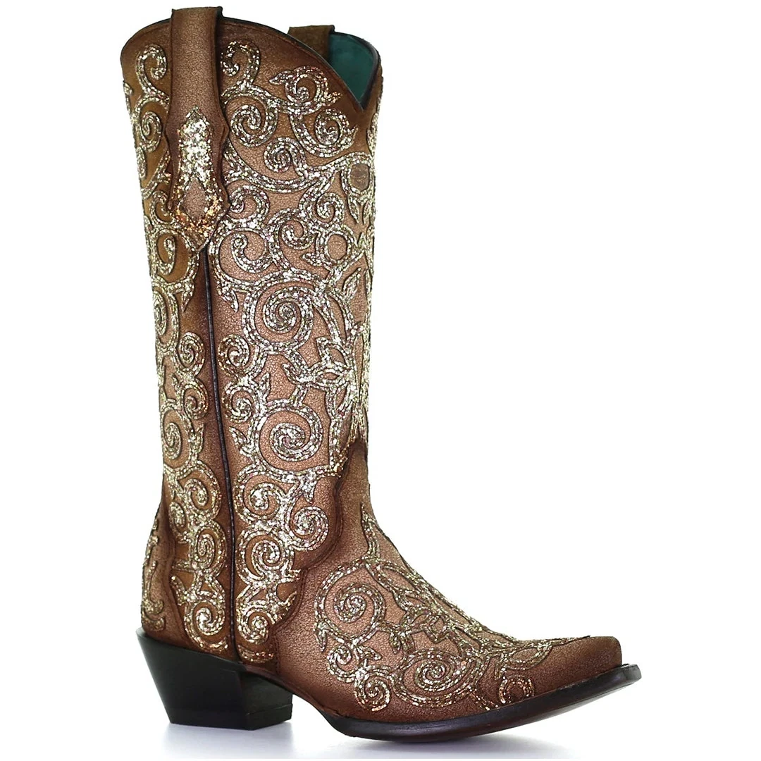 Corral Women s Glitter Overlay Snip Toe Cowgirl Boots