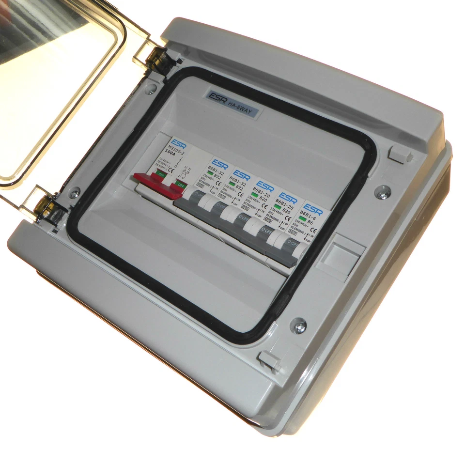  Weatherproof Consumer Unit 6 Way 100 Amp Isolator Switch 100A + Choice of MCB - Image 2 of 4