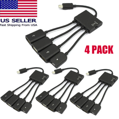 4PC Micro USB Charging OTG Hub Splitter Cable for Phone Android Tablet 4 In 1 US