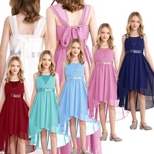 Girls Chiffon Wedding Dress Sequin Ruched High-low Hem Party Bridesmaid Gown