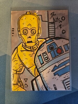 Star Wars Sketch Card Dan Nokes Signed Sketch of R2D2, C3P0 Rare