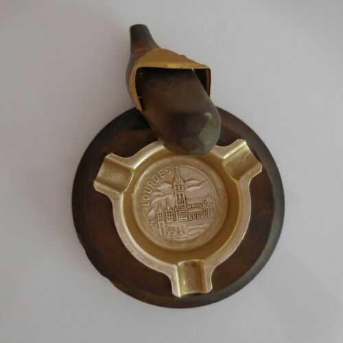 Cendrier ashtray Lourdes cuivre copper wood bois XXe art déco design PN France - Photo 1/12