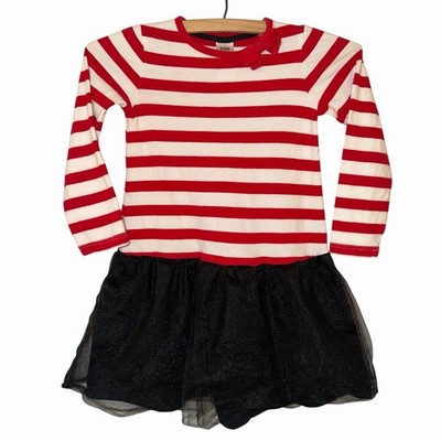 Gymboree Girls 5T Red White Striped Black Mesh Olivia the Pig Dress School