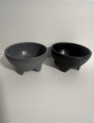 2 Pc Molcajete Salsa Bowls Guacamole Dip Serving Dishes Gray Black