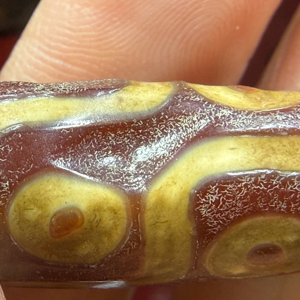 Ancient Tibetan DZI Beads Old Agate 9 Eye Totem Amulet Pendant 21×13mm #3448 - Image 2 of 4