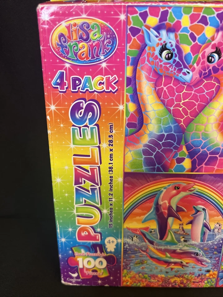 Lisa Frank Puzzles Paquete de 4 100 piezas cada uno 15"x11.2" Unicornios Delfines Gatitos Foto 2 de 4