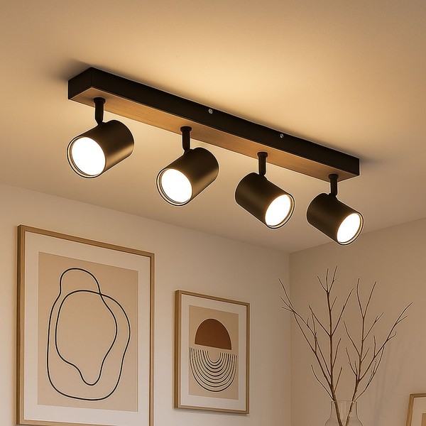 Deckenlampe Leuchte Esszimmerlampe Holzoptik Spotstrahler Verstellbar L 55,5 Cm-image