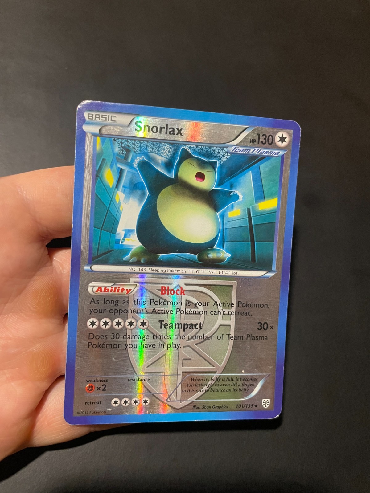 REVERSE HOLO - Snorlax 101/135 B&W Plasma Storm