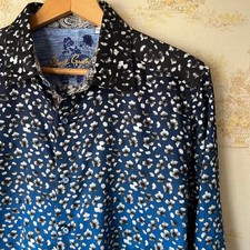 Robert Graham Ombre Black to Blue Floral Shirt  Paisley Flip Cuff  Size M