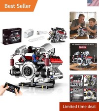 V8 Engine Model Kit that Run, 8-Cylinder Car Engine Building Blocks Set, Buil...