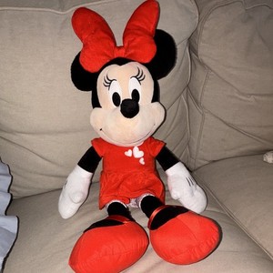 Disney Minnie Mouse Plush Stuffed Animal Red Dress Bow Hearts, Medium 2011