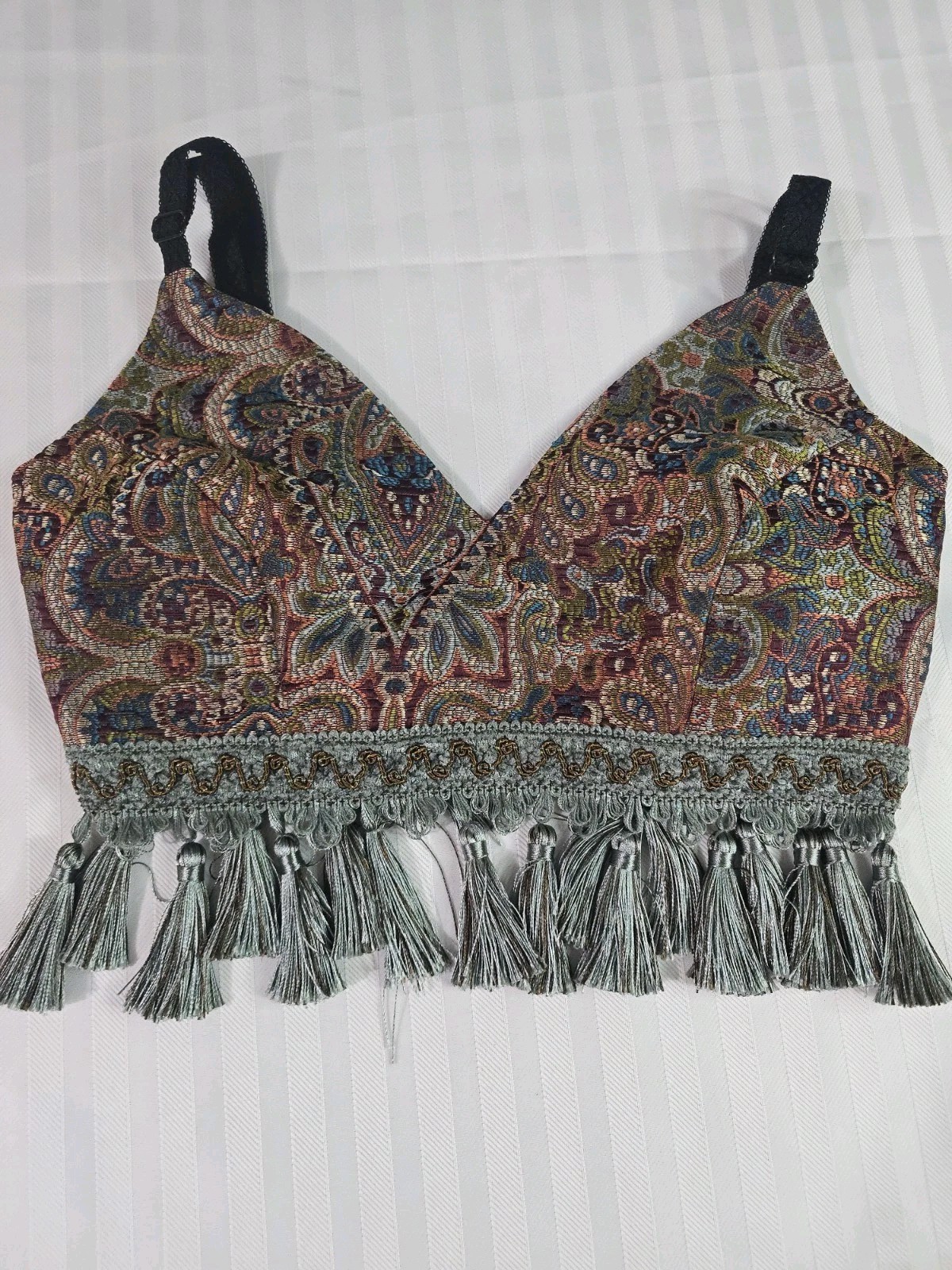 Gypsy Hippie Blush Bralette Halter Top with Fringe Tassels Size S-image