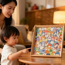 Wooden Kitten JigsawPuzzles12 Colors Cat Puzzles withColoring Marker For A9K6