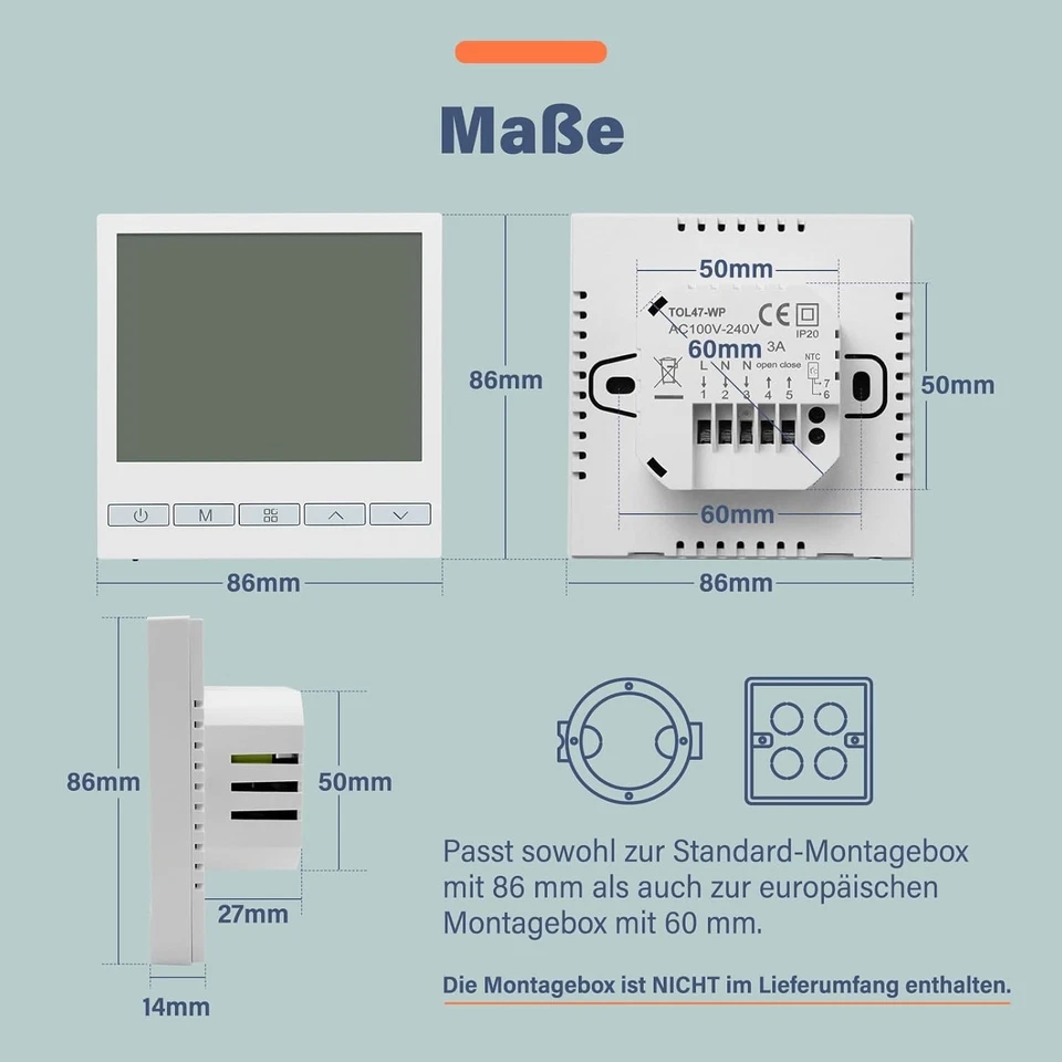 Kompaktes 230V Raumthermostat für Wasserheizung mit LCD Display - Beok Controls - Bild 4 von 4