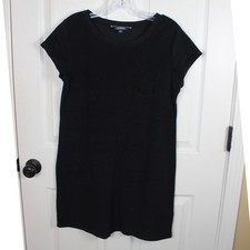 Lands' End Black Terry Cloth T-Shirt Dress Short Sleeve Pocket Shift 6-8 M