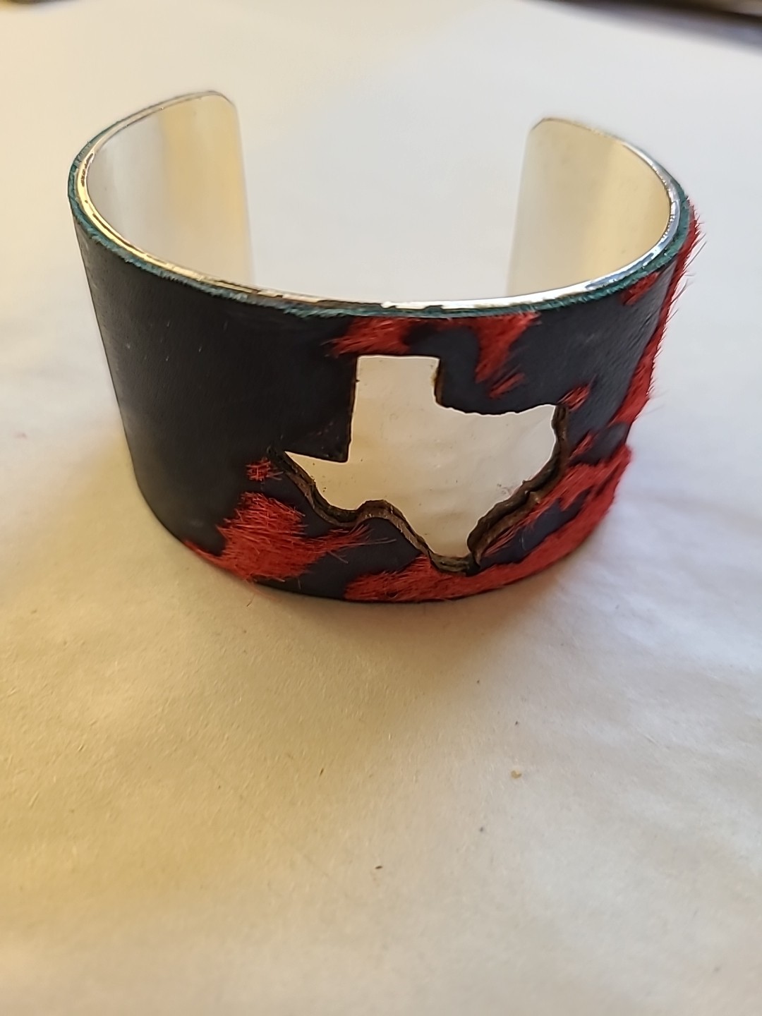 Rustic Cuff Texas Silver Red Navy Blue Leather Ca… - image 9