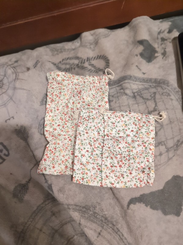 Floral Print Cotton Bags Drawstring Set Of 3 Multi Color One Large Two Small 