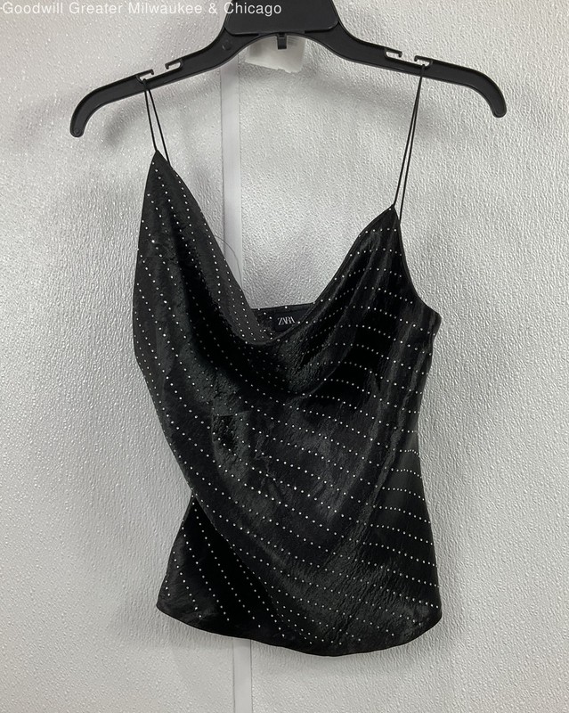 NWT Zara Women's Black and Rhinestone Sleeveless Top Size S