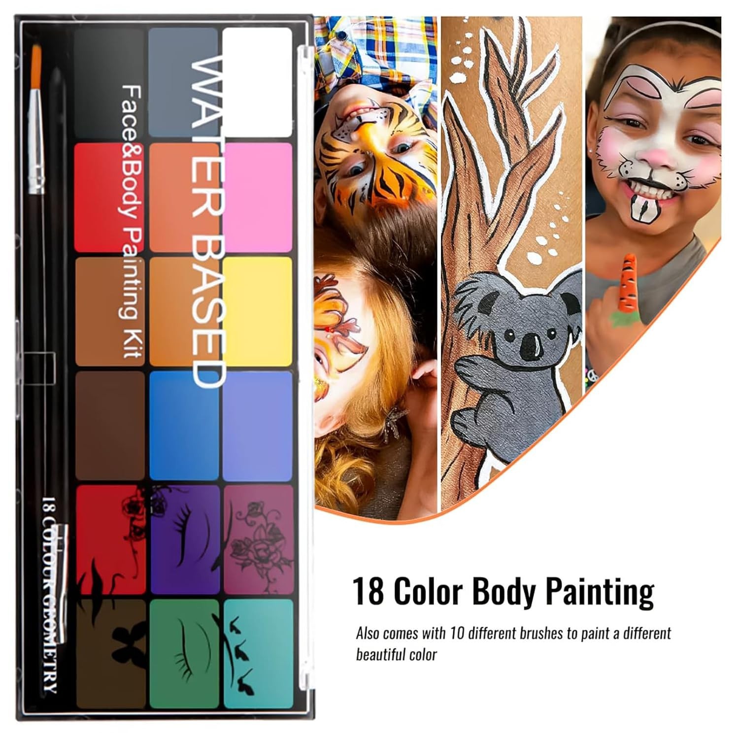Face Painting Kit Non-Toxic Body Paint Washable 18 Colors Facepaint Makeup Kit f