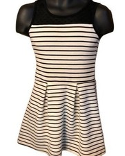 Lily bleu black white strip knee high dress sleeveless lace fit flare READ