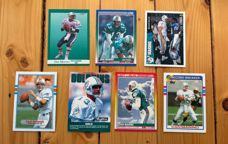 Lot of 7 different Dan Marino Miami Dolphins Football Cards 80's and 90's