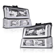 LED DRL Headlights Silverado Avalanche 1500 2500 3500 HD 03-06 Clear Lens Chrome