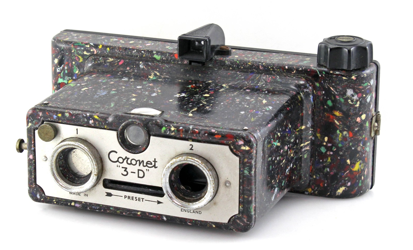 Bakelite Coronet 3-D Stereo (type 27), 127 Roll Film Camera - 1 Roll Included