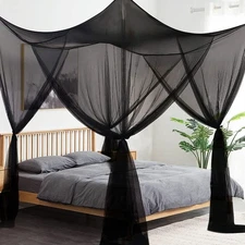 Mosquito Net for Bed Canopy, 4 Corner Post 74.8"W x 82.7"L (Pack of 1), Black 