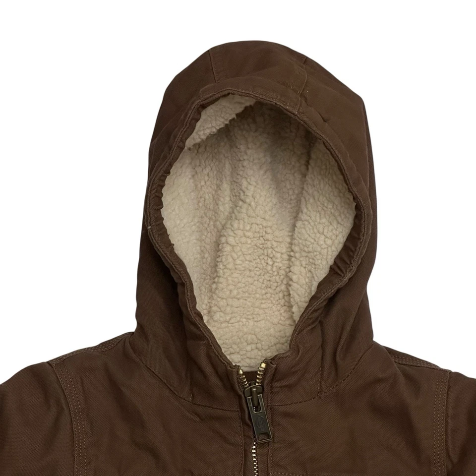 DICKIES SHERPA LINED DUCK JACKET YOUTH SIZE M BROWN HOOD POCKETS - Image 2 of 4