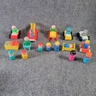 Vintage Fisher Price Little People Figures Lot Cars Fire Truck Wood Plastic Mix