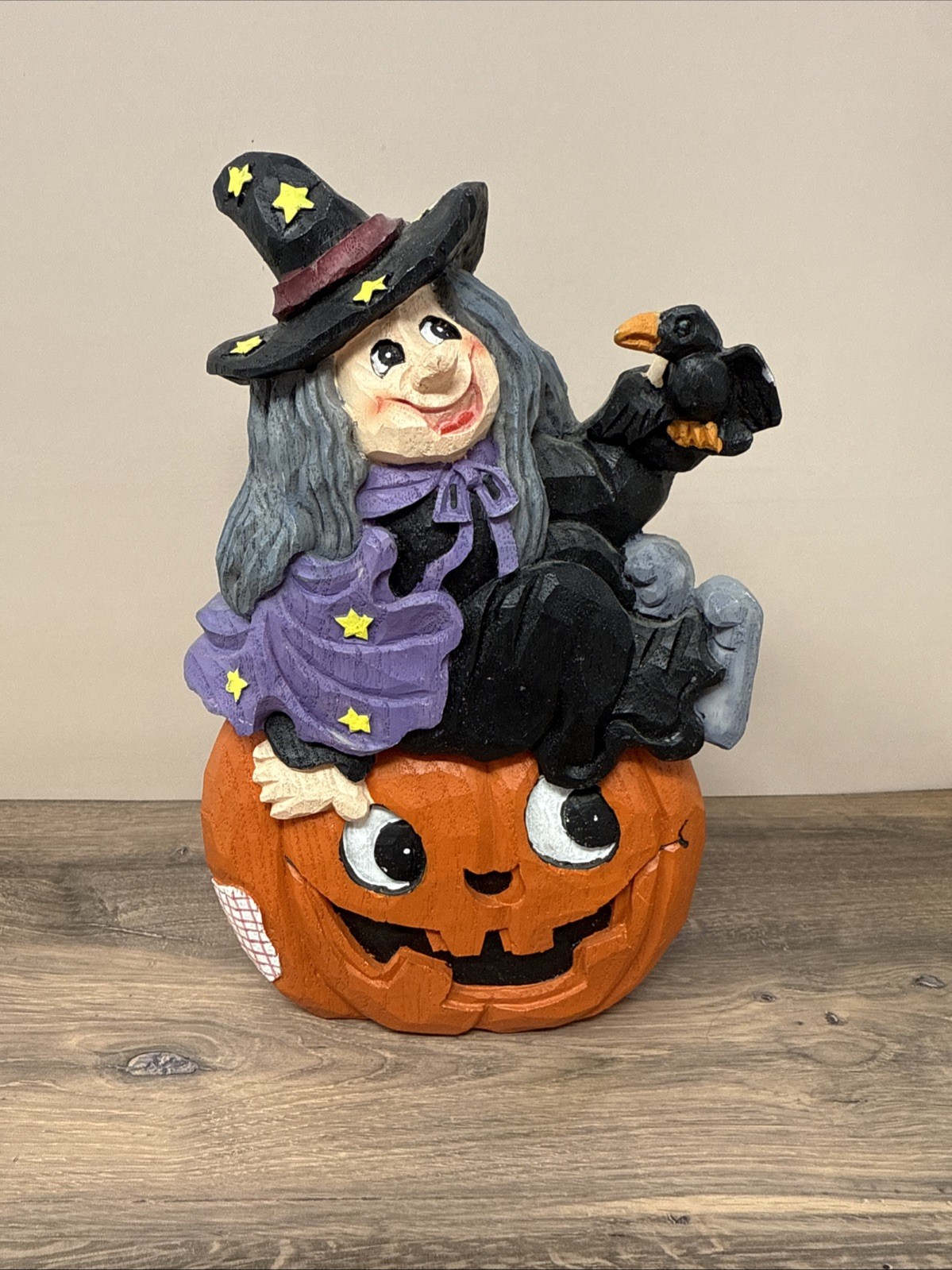 Witch Sitting Jack o'Lantern Pumpkin Halloween Resin Figurine. 8”