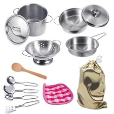 Mini Play Pots and Pans Toys for Kids Kitchen Playset Child-size, Silver