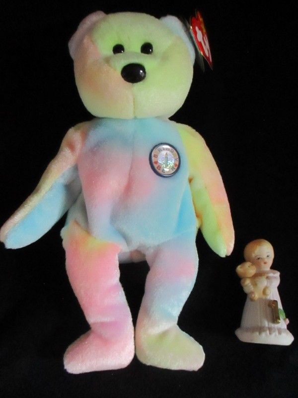 1st Birthday Enesco 1982 Porcelain Figurine + TY Beanie Bear First Birthday