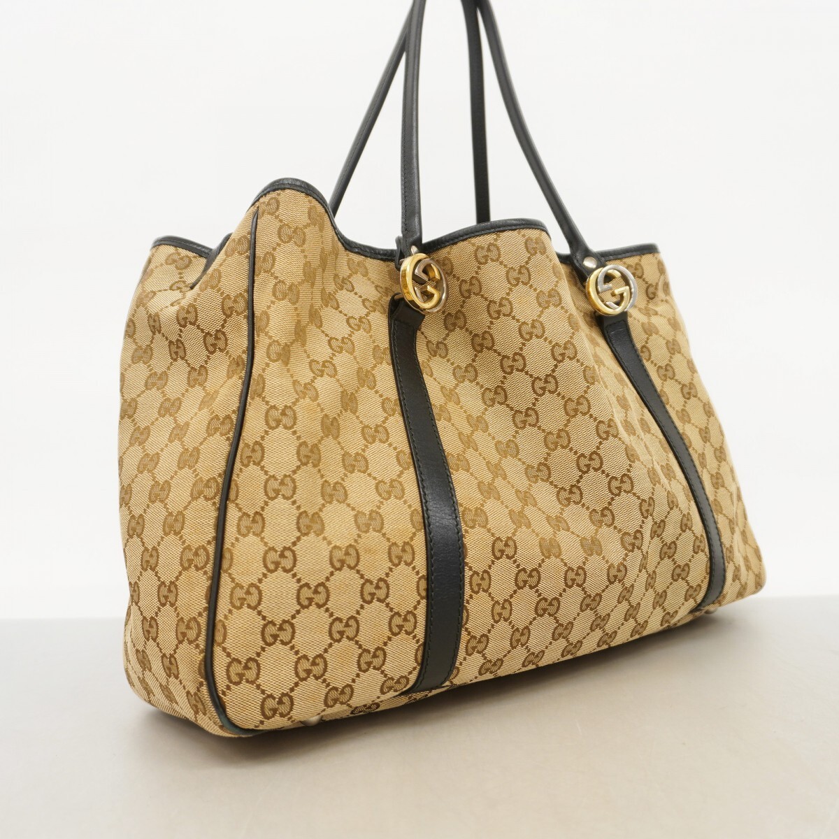 GUCCI Tote Bag GG Canvas Interlocking G 232956 gold silver hardware 5755 thumbnail 2