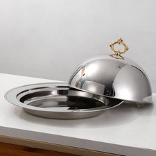 Stainless Steel Serving Platter with Lid High-End Cloche Serving Dome with Tray