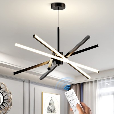 Modern Sputnik Chandelier Ceiling 82W LED Black Pendant Light Embedded Mount ...