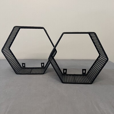 Metal Hexagon Shape Wall Decor Black 9.5x9  & 8.5x8 