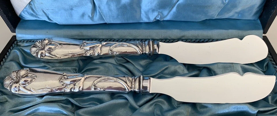Cuchillos para servir queso plata alemanes antiguos art nouveau jugendstil 800 Foto 3 de 4