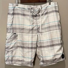 O'Neill Mens Plaid Board/Swim Shorts With Side Pocket sz 34 Super SOFT EUC