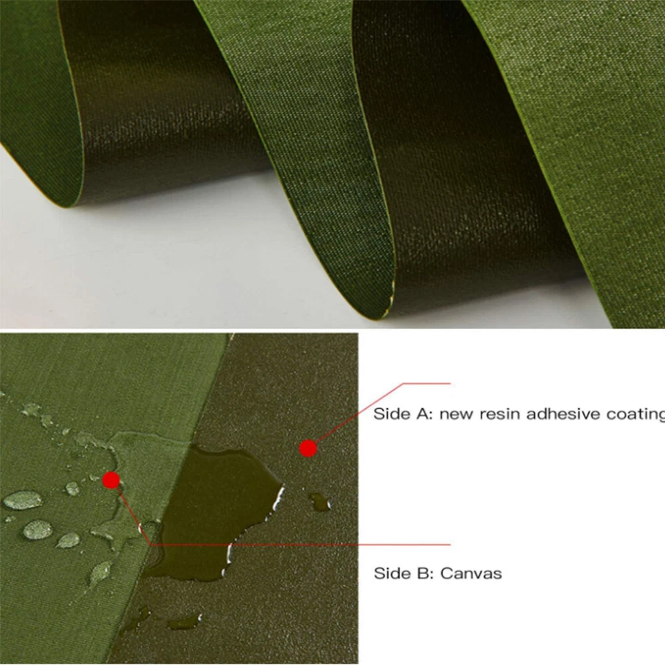 Army Heavy Duty Tarpaulin Canvas Tarp Sun Blocked Waterproof Camping Tent Cover - Image 4 of 4