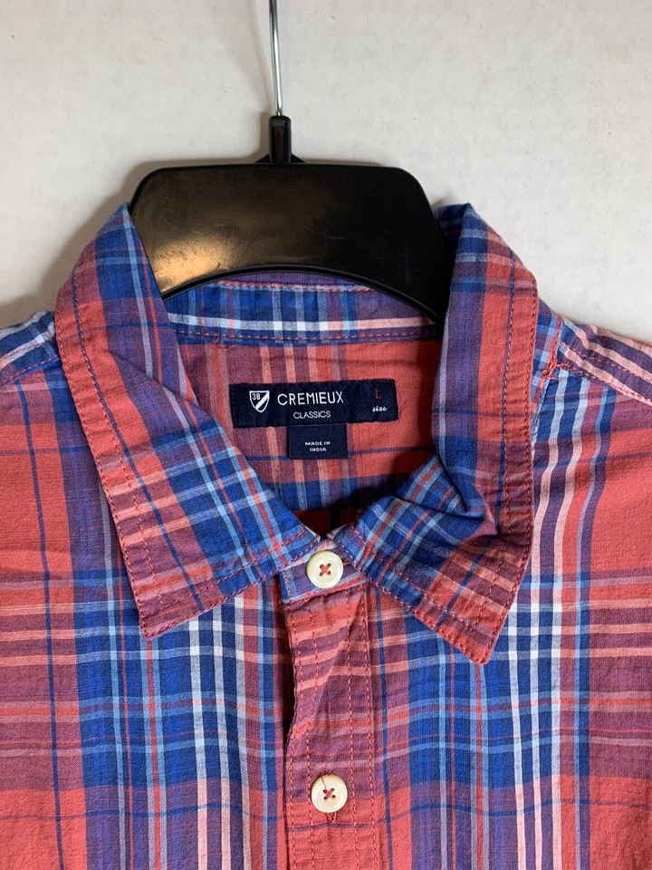 Cremieux Mens Sz L Plaid Button Up Shirt Prewashed Red White Blue | eBay