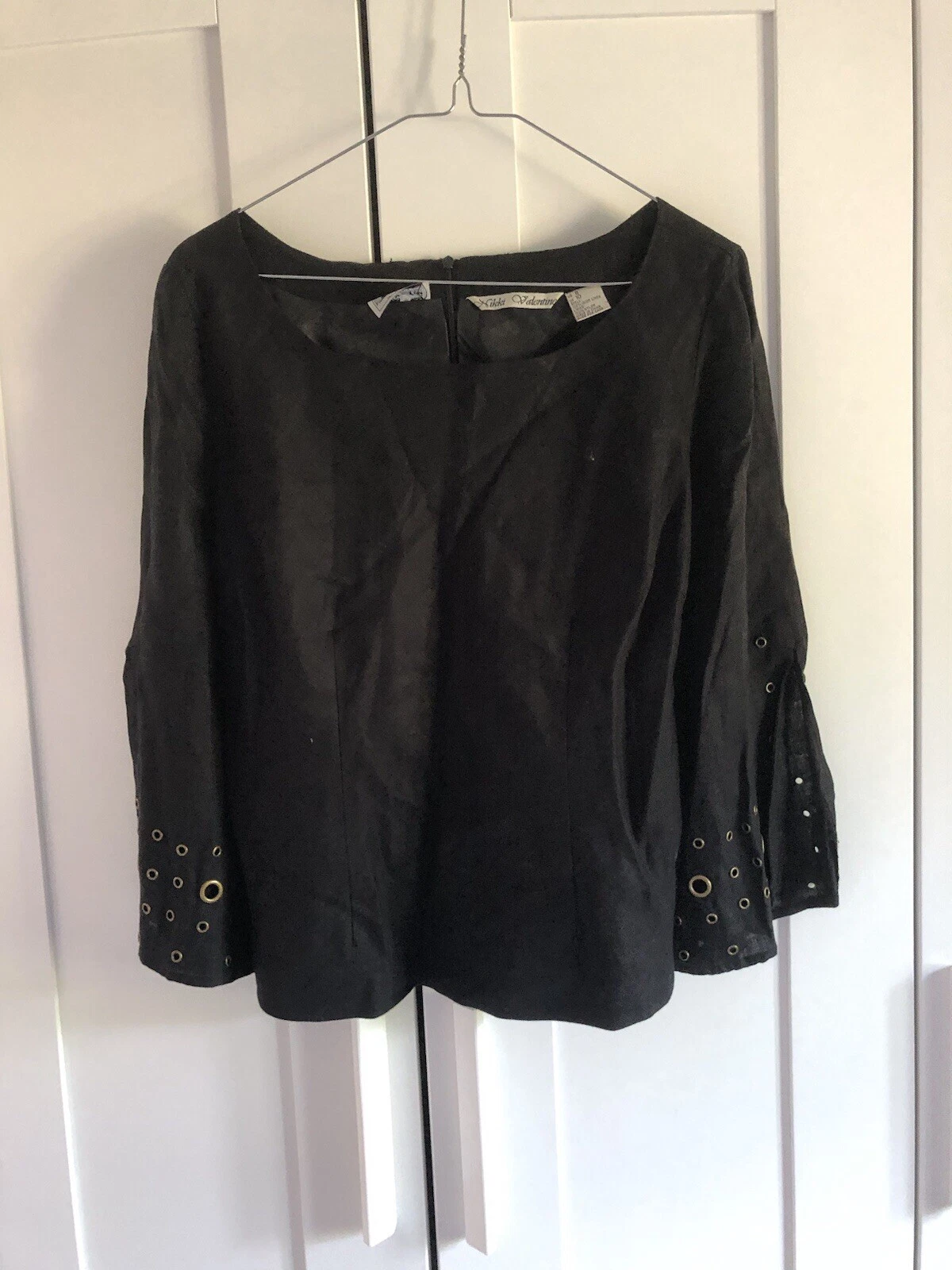 VALENTINO Top donna Nikki Valentine nero lino irlandese foderato taglia 10 occhielli manica larga