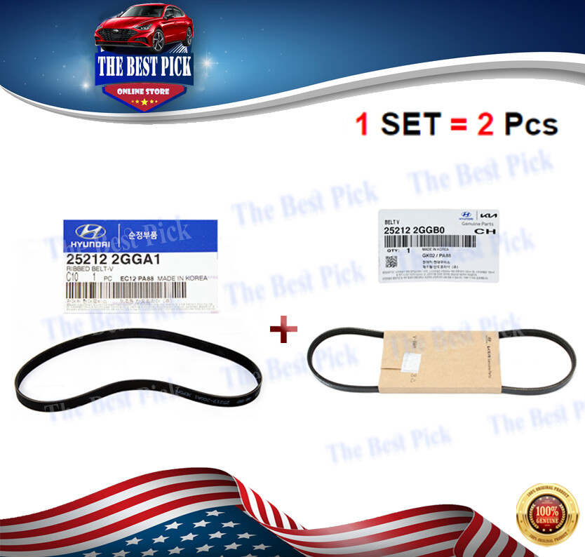 ⭐GENUINE⭐ 2 Ribbed Belts ( 1 SET = 2 Pcs ) Hyundai Sonata Kia Optima 2