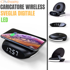CARICATORE WIRELESS QI SVEGLIA OROLOGIO DIGITALE LED PER IPHONE SAMSUNG HUAWEI