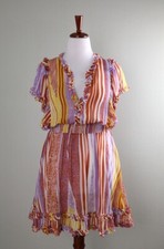 POUPETTE ST BARTH NWT $390 Ruffle Sheer Amber Crepe Smocked Dress Size Large