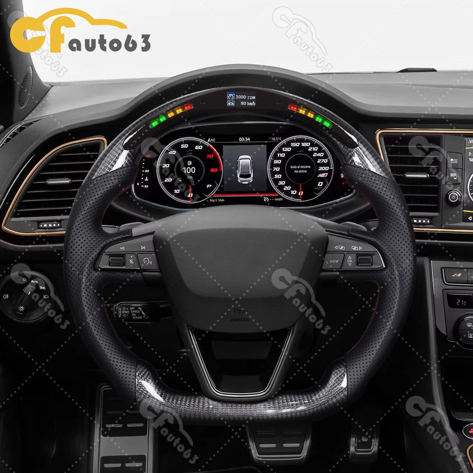 Real Carbon Fiber LEDSteering Wheel For Seat Leon Cupra Mk2 Tarraco Arona 14-18 - Imagem 2 de 4