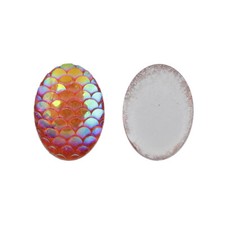 4 Mermaid Scale Cabochons 18x13 Oval Flat Back Domed Dragon Flatbacks Orange